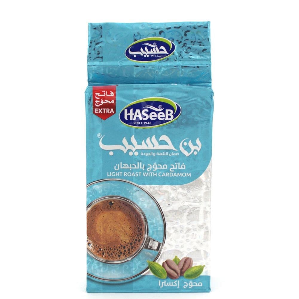 Haseeb Light Roast Cardamom – jemně pražená arabská káva s kardamomem (světle modrý) 500 g