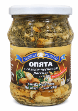 Nakládané houby Nameko s bylinkami v solno-česnekovém nálevu 550g